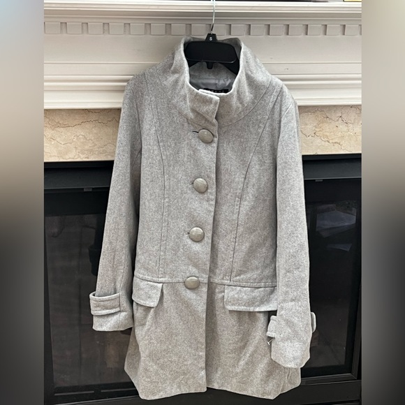 NWOT INGNI Women’s XS Light Grey Dress Coat Gorgeous Details & Two Collar Styles - Picture 1 of 12